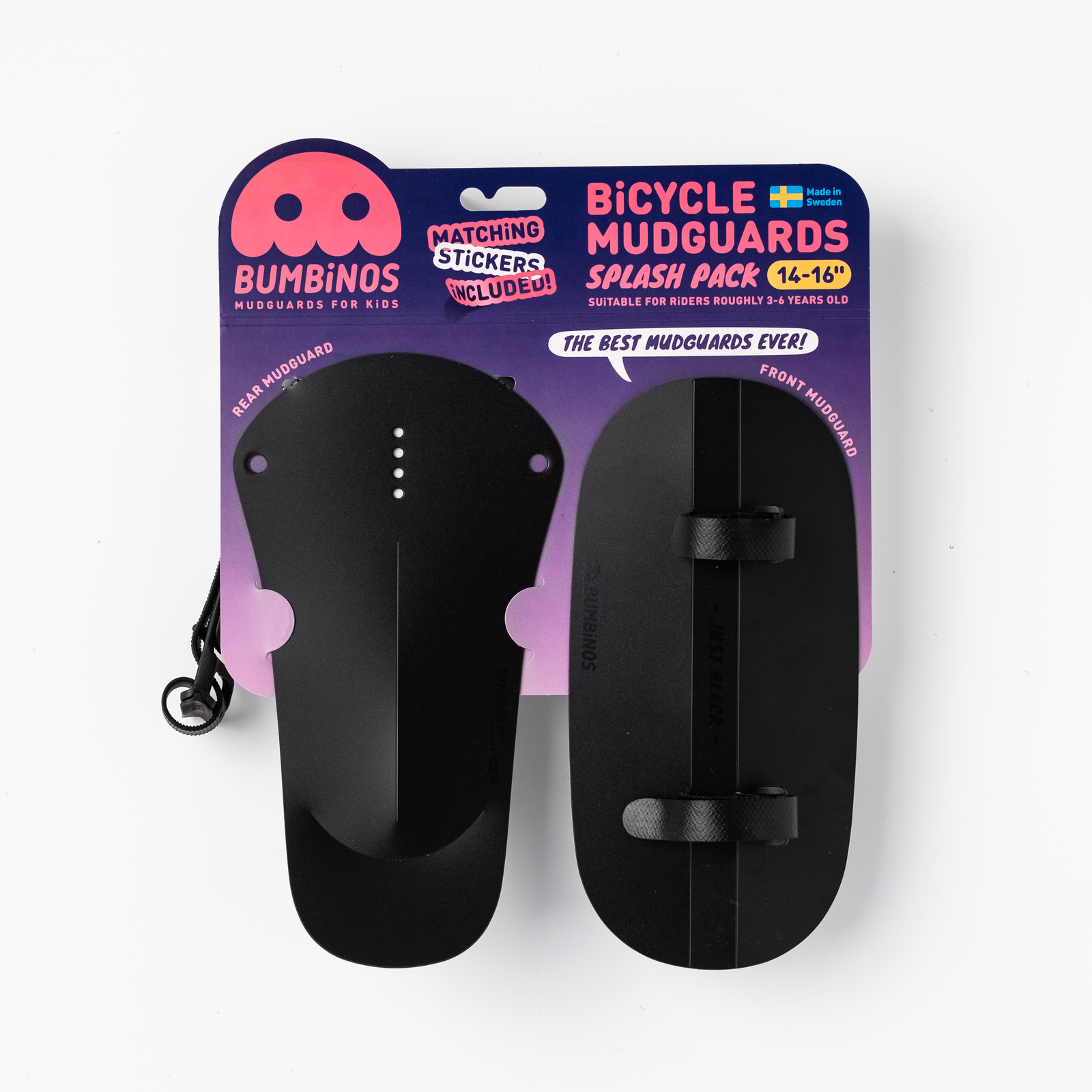 JUST BLACK Splash Pack | Fenders for Kids Bikes - BUMBiNOS - Mudguards for Kids