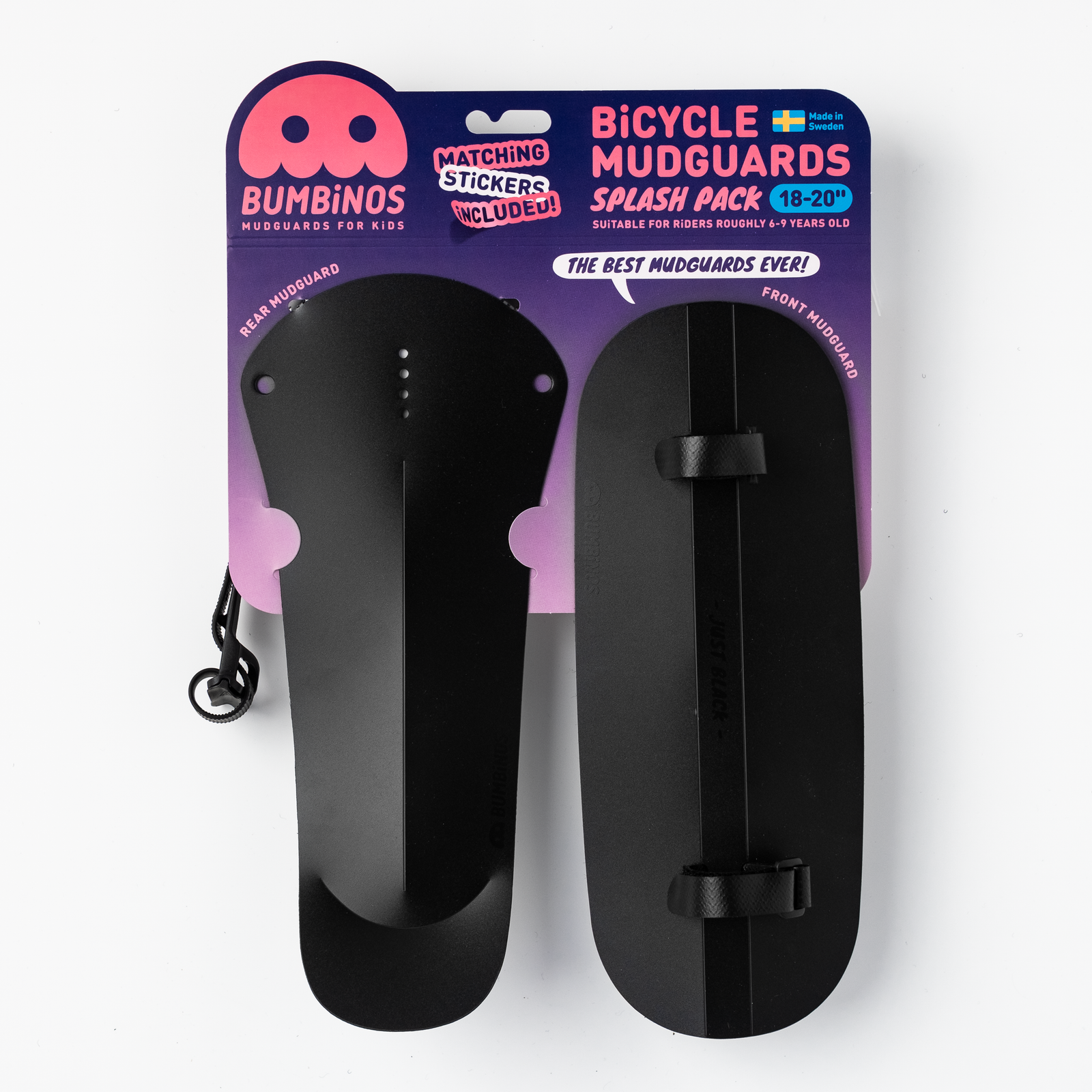 JUST BLACK Splash Pack | Fenders for Kids Bikes - BUMBiNOS - Mudguards for Kids